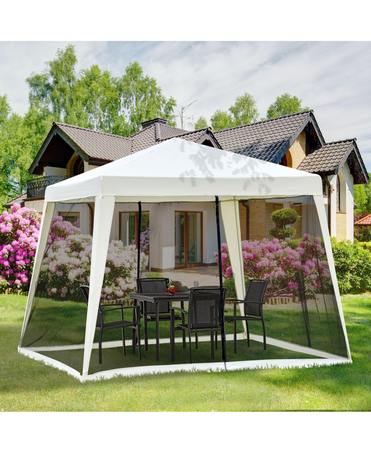 Outsunny Outdoor Sun Shade Gazebo Canopy Tent with Mesh Screen Walls
