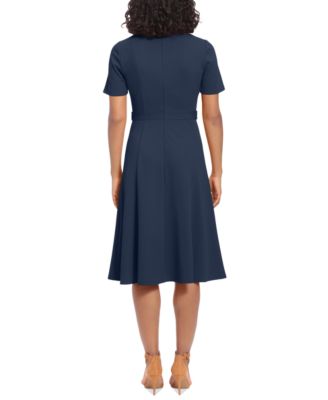 Women's Puff-Sleeve Tab-Detail Fit & Flare Dress