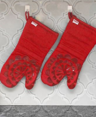 Medallion Print Silicone and Cotton Twill Oven Mitt, Set of 2