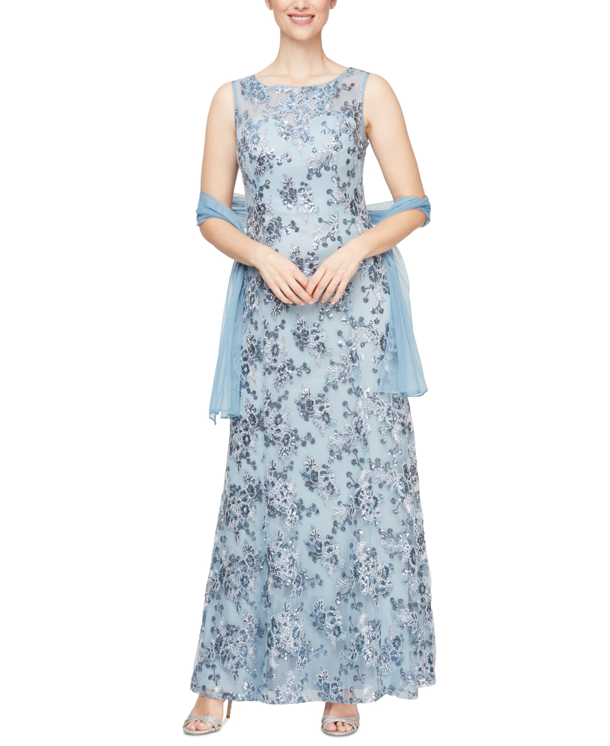 ALEX EVENINGS ALEX EVENING WOMEN'S SEQUINED FLORAL-EMBROIDERED GOWN