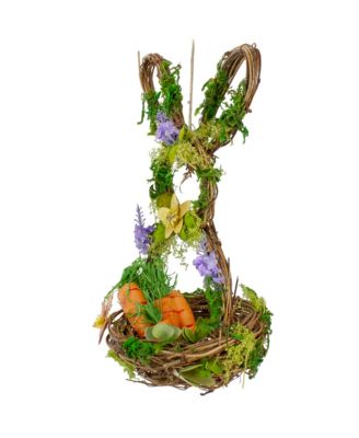 14.5" Brown and Green Artificial Floral Bunny Shaped Basket