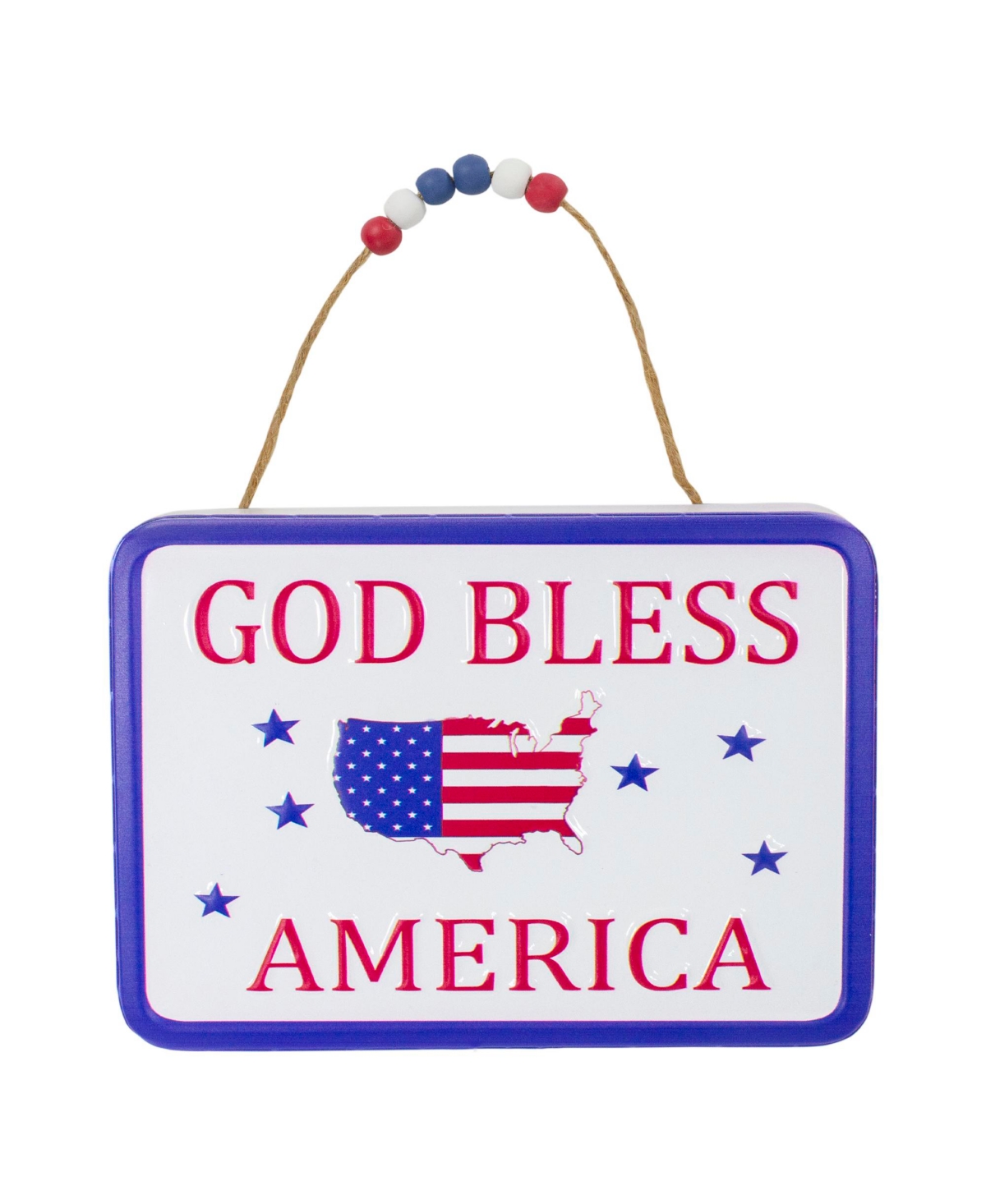 Northlight 8.75" Metal Patriotic "god Bless America" Sign With Stars Wall Decor In White