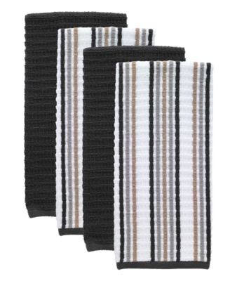 Solid and Stripe Waffle Kitchen Towel, Set of 4