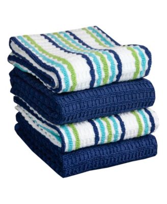 Solid and Stripe Waffle Kitchen Towel, Set of 4