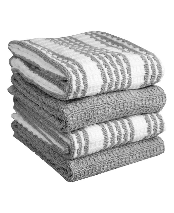 T-Fal Solid and Stripe Waffle Kitchen Towel, Set of 4 - Sand