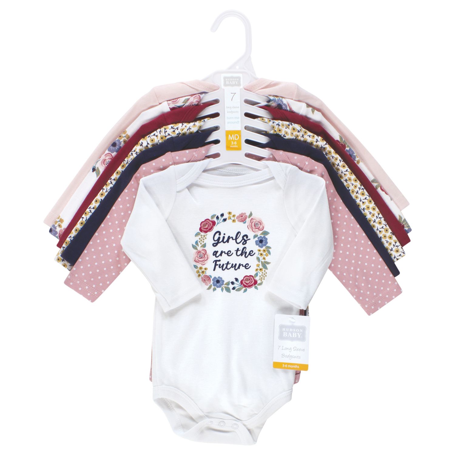Baby Girls Hudson Cotton Long-Sleeve Bodysuits 7-Pack