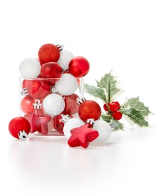 Holiday Lane - Ornamentation Mini Plastic Ball & Star Ornaments, Set of 30