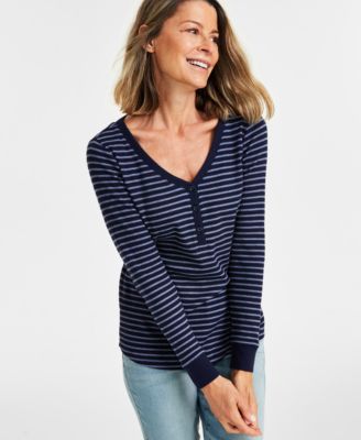 Style & Co - Women's Striped Textured Henley-Style Top