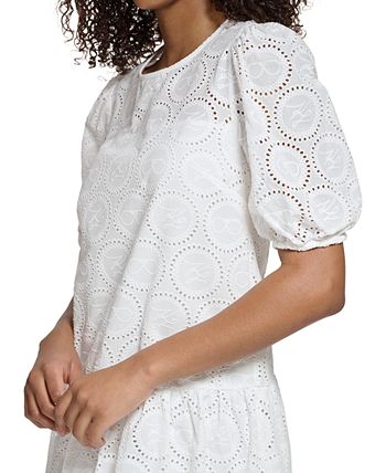 KARL LAGERFELD PARIS Women's Cotton Eyelet A-Line Dress - Macy's