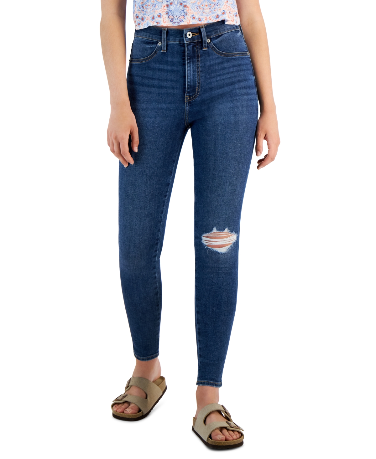 Celebrity Pink Juniors' Curvy Distressed Skinny Ankle Jeans