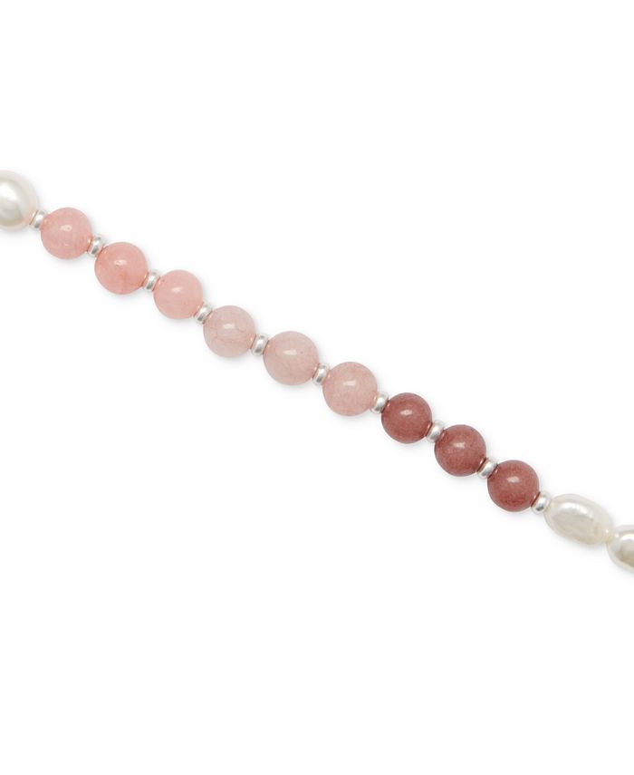 Lucky Brand Silver-Tone Pink Imitation Pearl Beaded Bracelet - Macy's