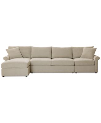 Wrenley 134" 3-Pc. Fabric Sectional Chaise Sofa
