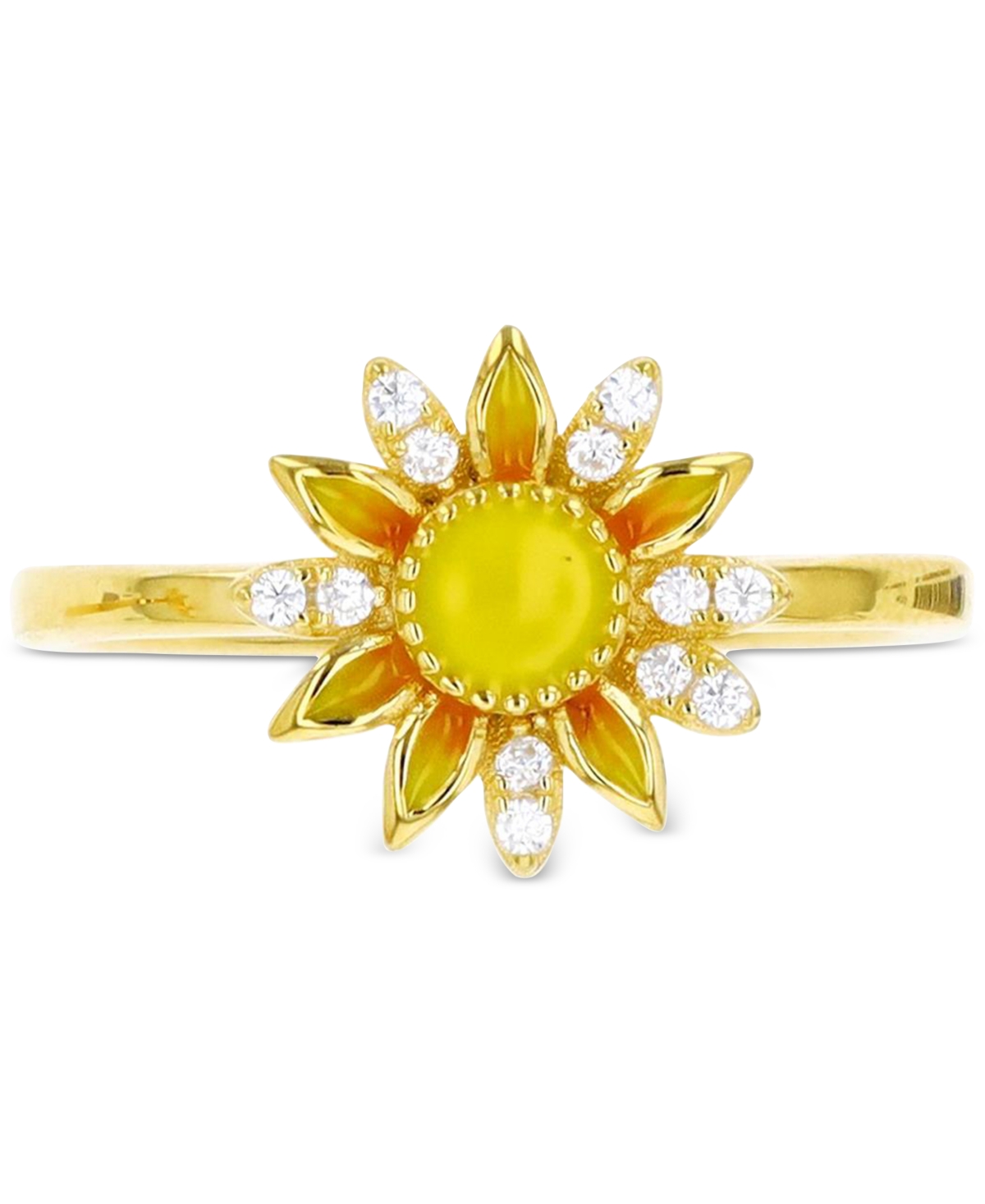 Macy's Cubic Zirconia & Hand-painted Enamel Sun Ring In Gold