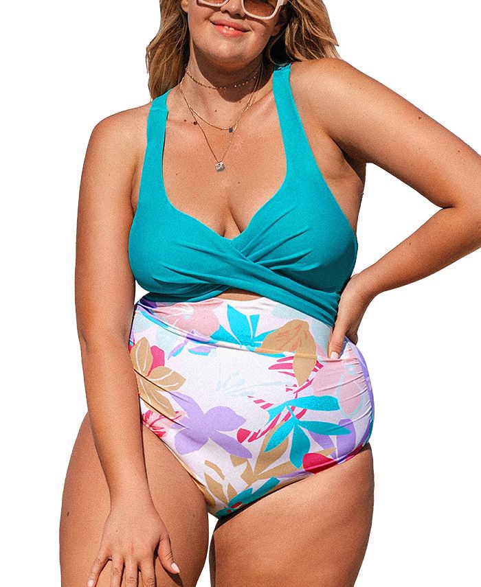 CUPSHE Plus Size Mult Spring Molded Twist Front Tummy Control One Piece -  Macy's