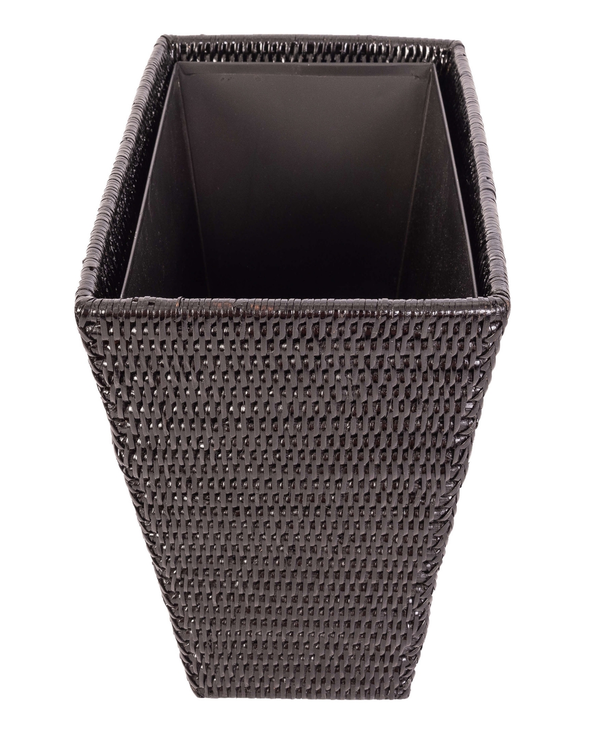 Rattan Rectangular Tapered Waste Basket with Metal Liner - Tudor Black