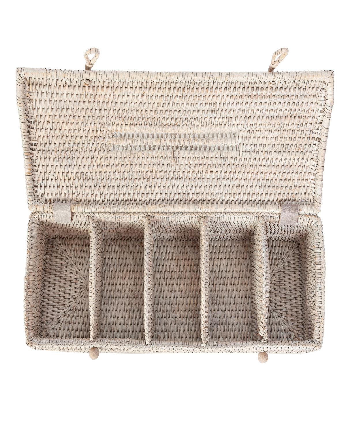 Artifacts Trading Company Rattan 5 Section Tea Box With Lid In White Wash