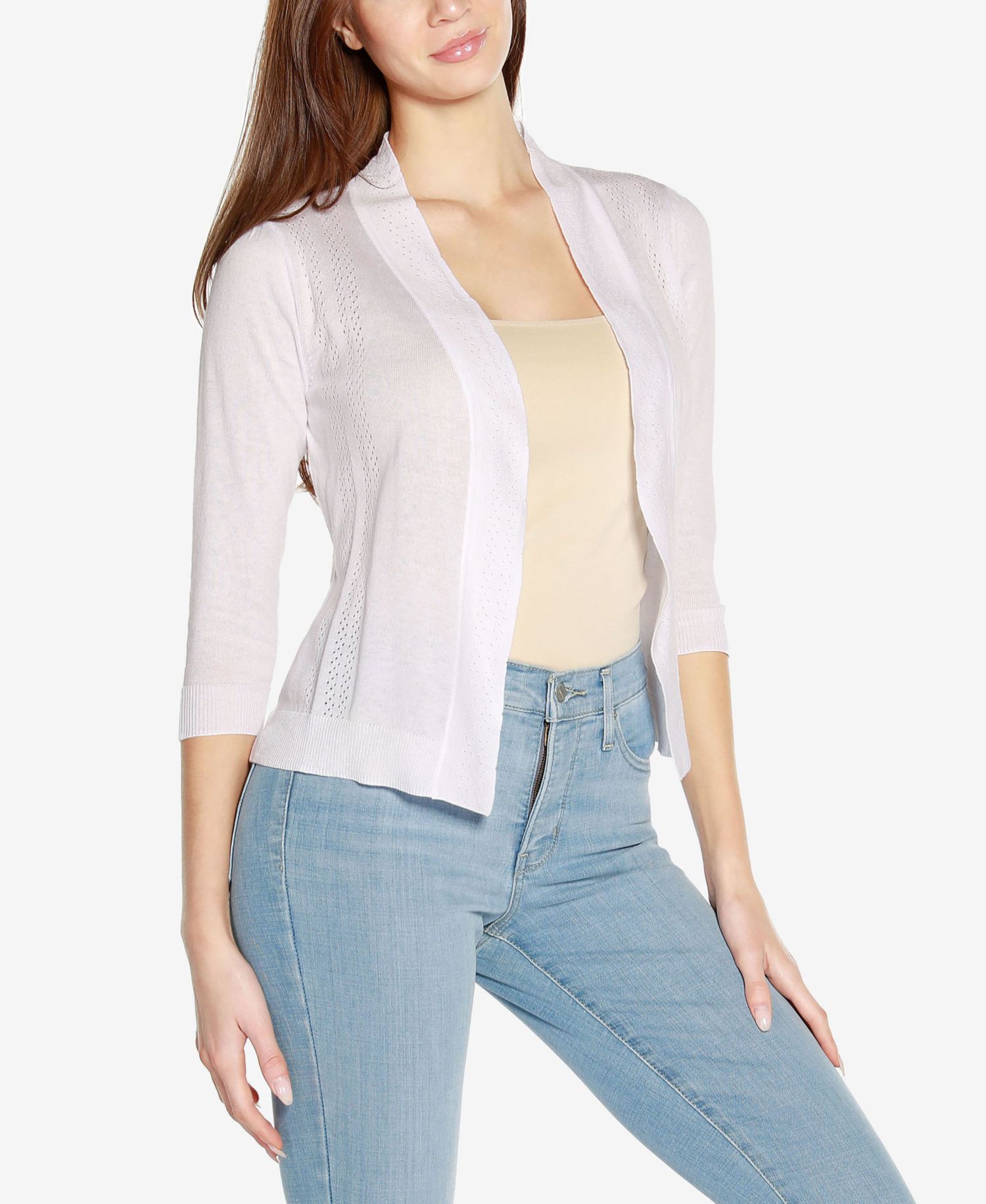 Plus Size 3/4 Sleeve Open Cardigan Sweater