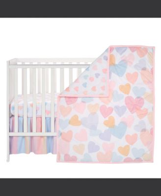 Rainbow Hearts Pink/Purple 3-Piece Baby Crib Bedding Set