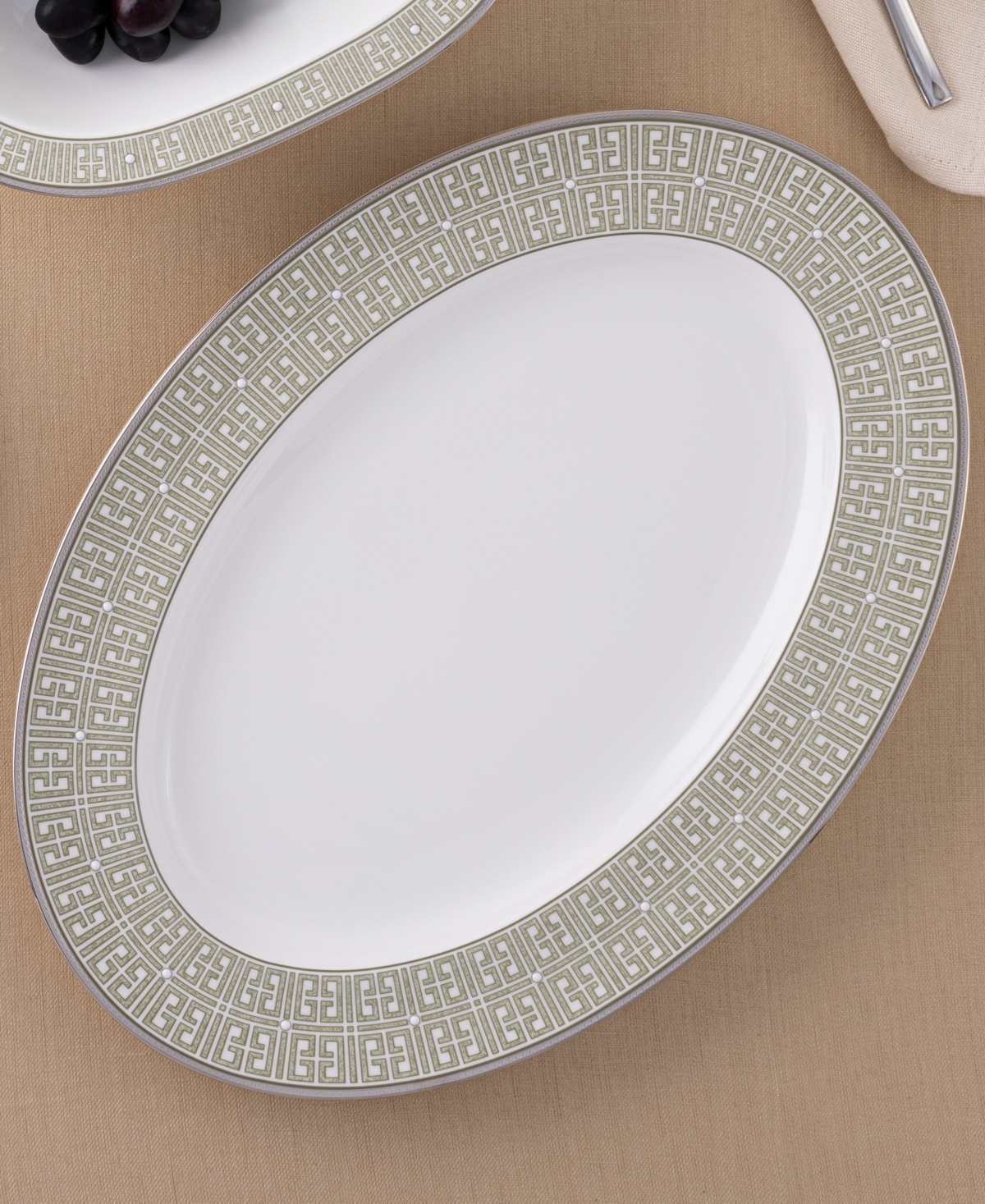 Noritake Infinity Green Platinum Oval Platter, 16" In Green Platinum