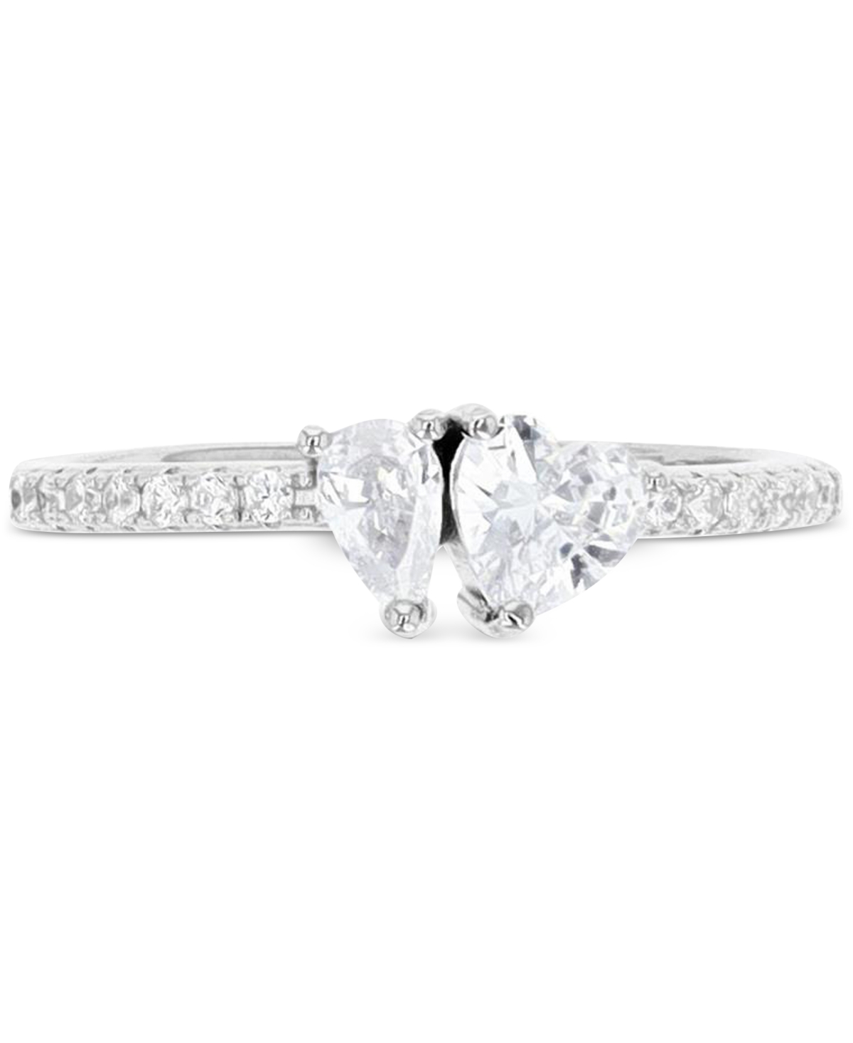 Macy's Cubic Zirconia Heart & Pear Two-stone Ring In Silver