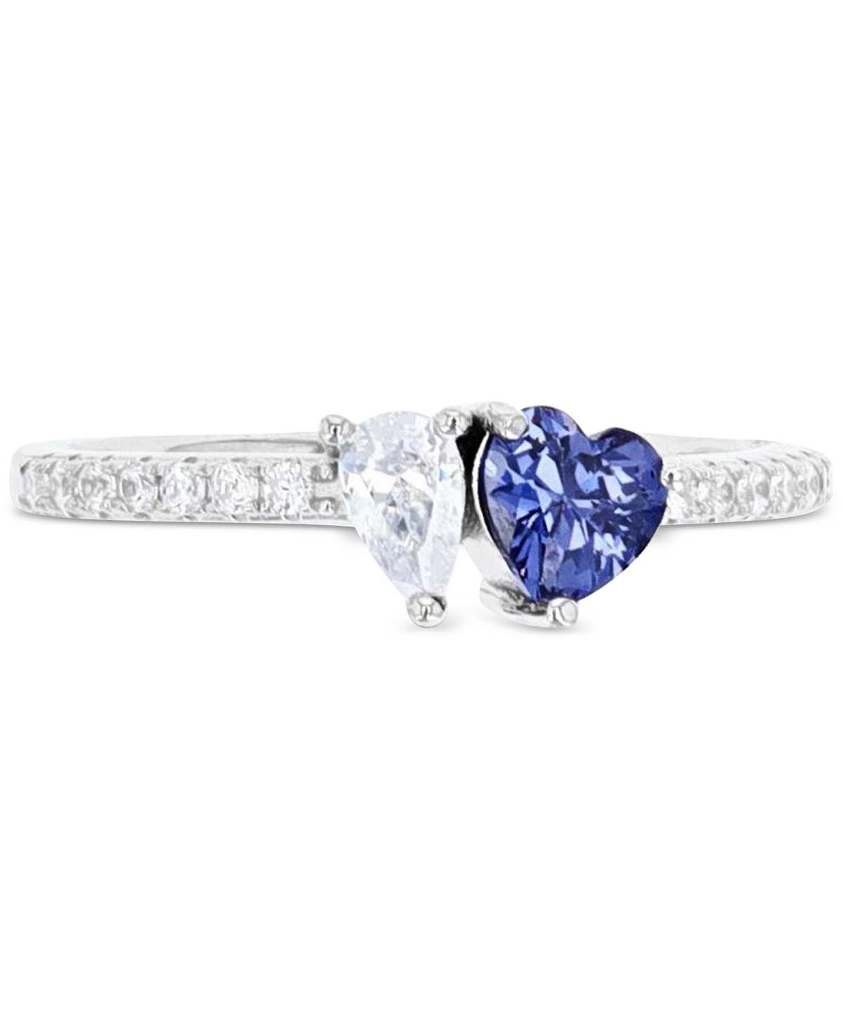Macy's Cubic Zirconia Heart & Pear Two-stone Ring In Blue