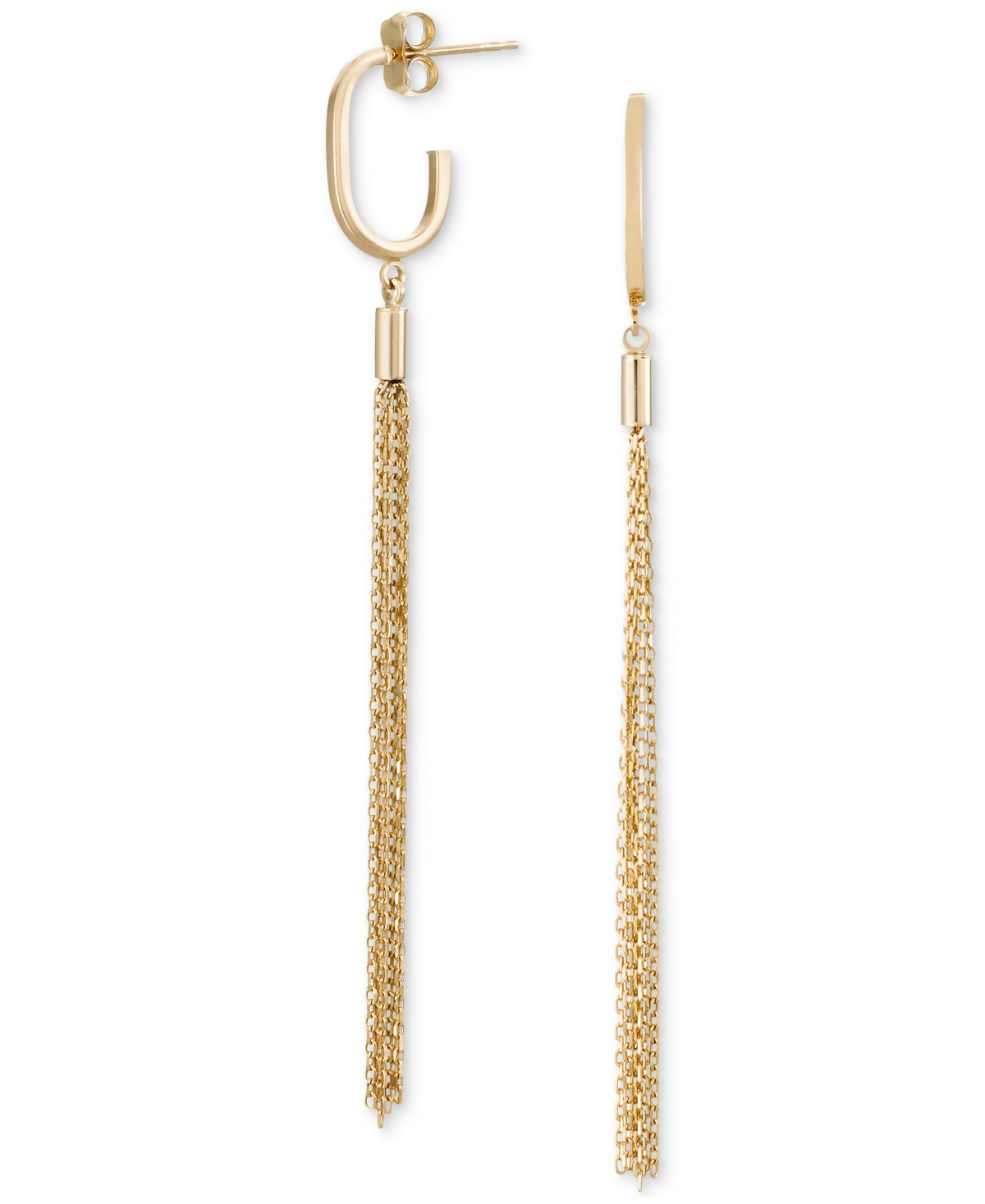 Macy's Long Tassel J-hoop Drop Earrings In 10k Gold