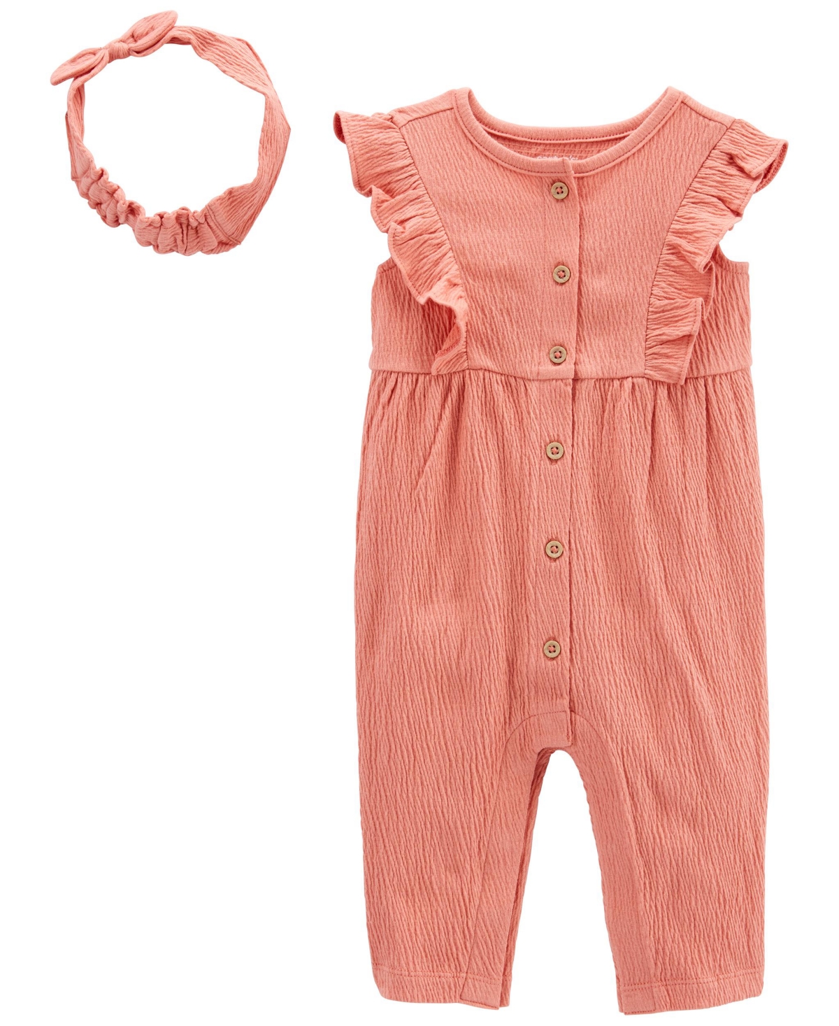 Carter's Baby Girls Crinkle Jersey Jumpsuit And Headwrap, 2 Piece Set In Pink