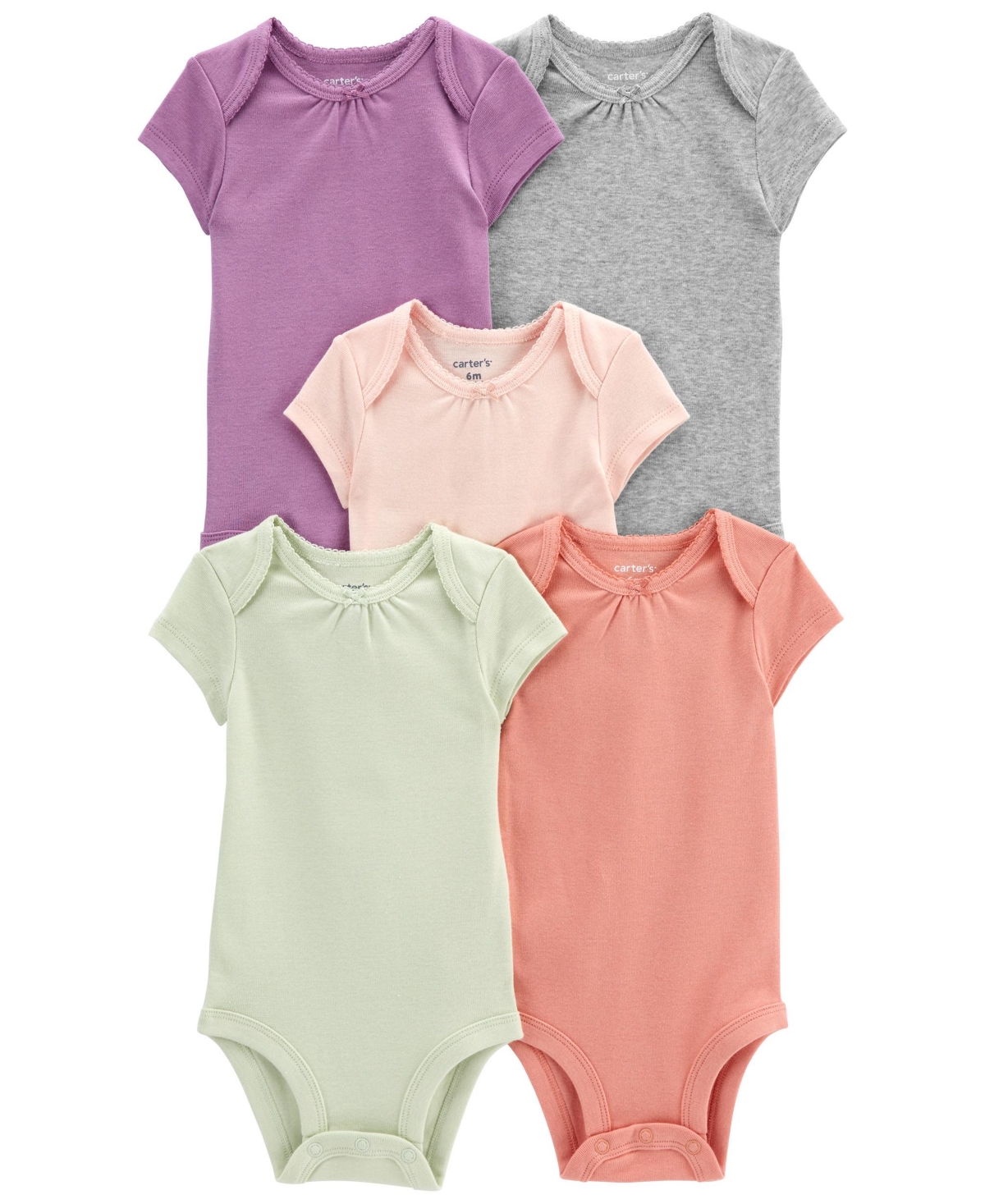 Carter's Baby Girls Short Sleeve Solid Bodysuits, Pack Of 5 In Multi