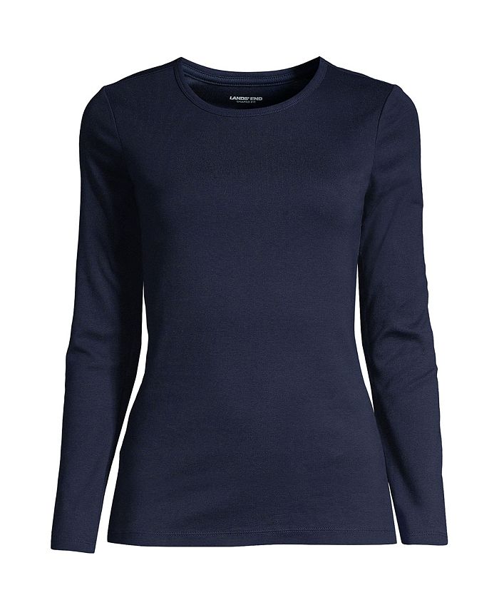 Lands' End Petite Cotton Rib Long Sleeve Crewneck TShirt Macy's