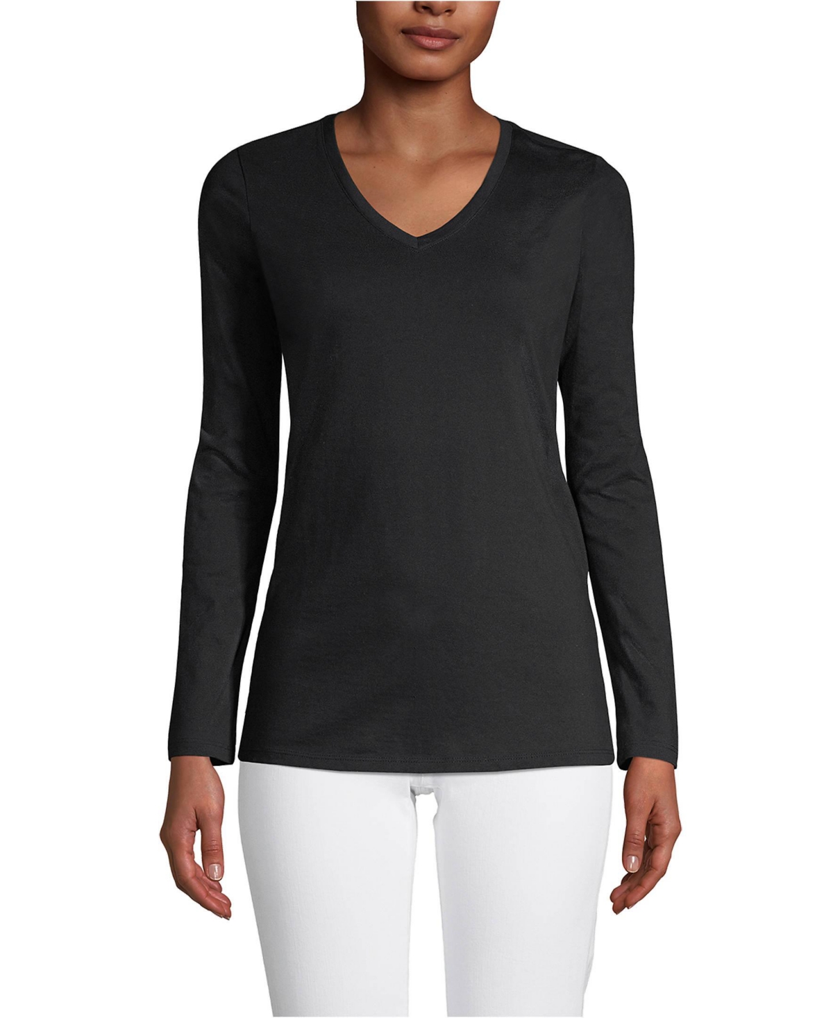 Women's Relaxed Supima Cotton Long Sleeve V-Neck T-Shirt - White