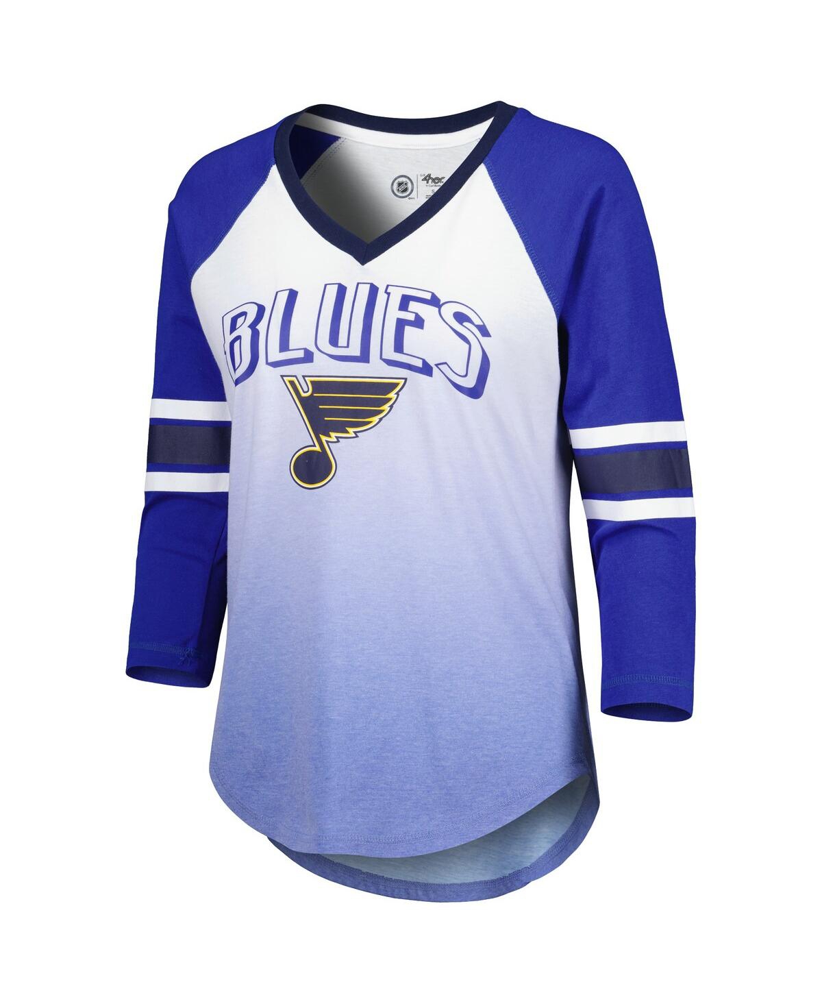 Shop G-iii 4her By Carl Banks Women's  Blue St. Louis Blues Lead Off Tri-blend Raglan 3/4-sleeve V-neck T-