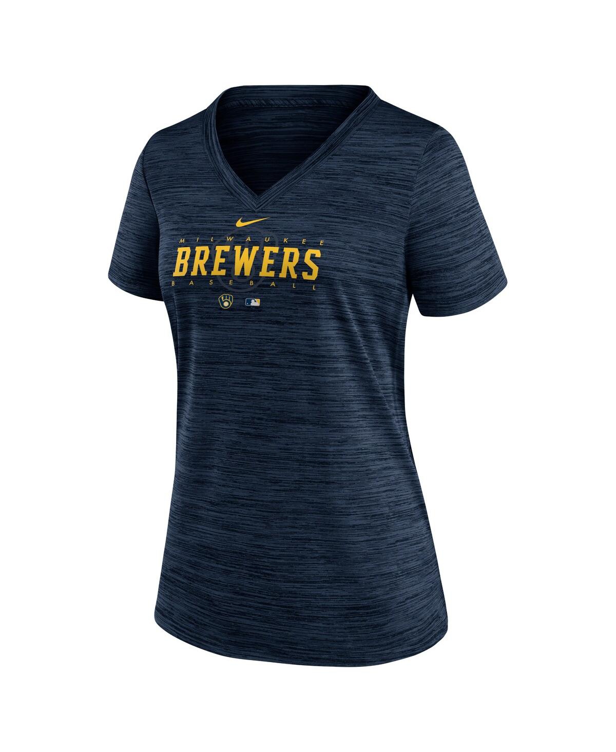 Shop Nike Women's  Navy Milwaukee Brewers Authentic Collection Velocity Practice Performance V-neck T-shir