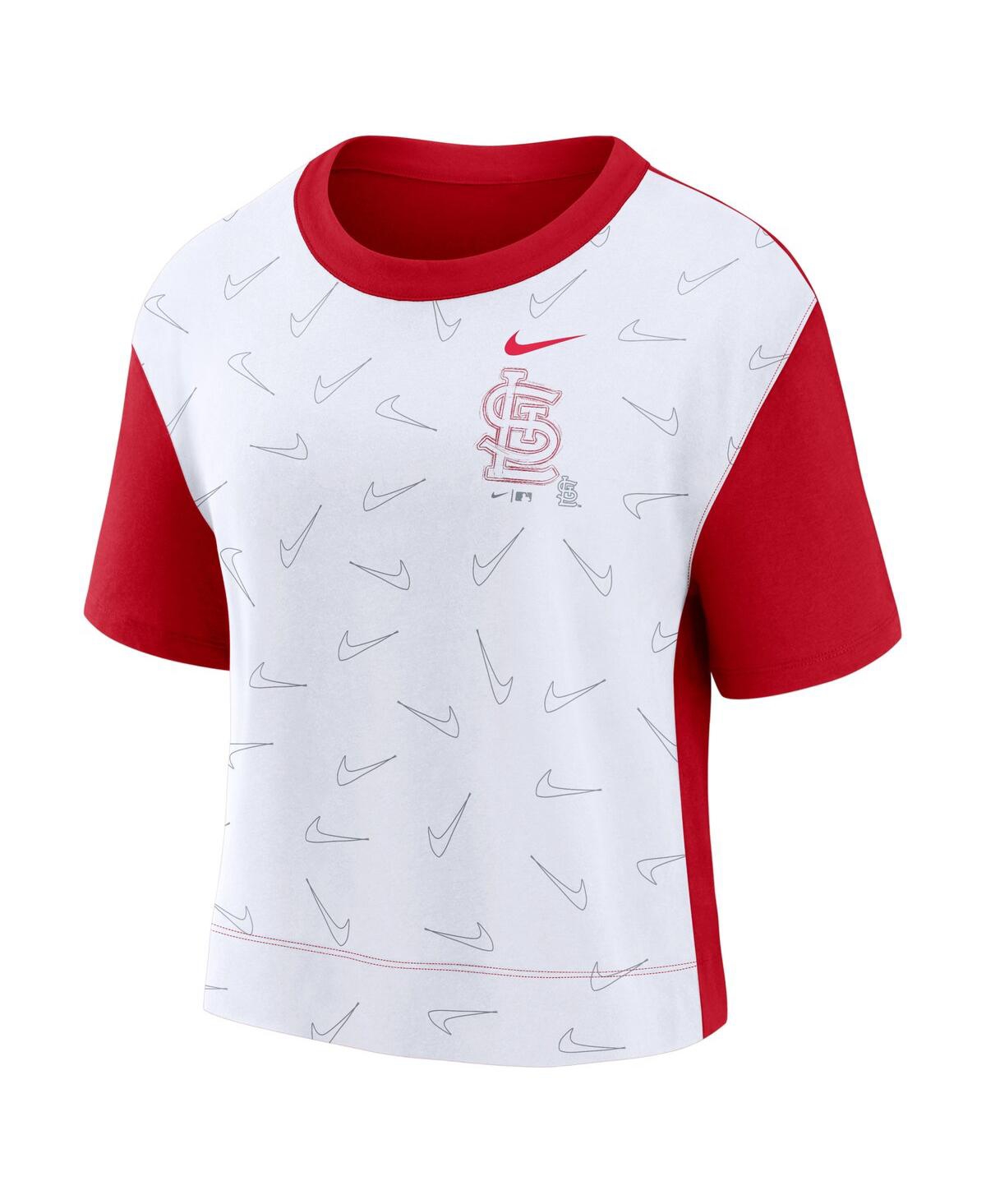 Shop Nike Women's  Red And White St. Louis Cardinals Line Up High Hip Fashion T-shirt In Red,white