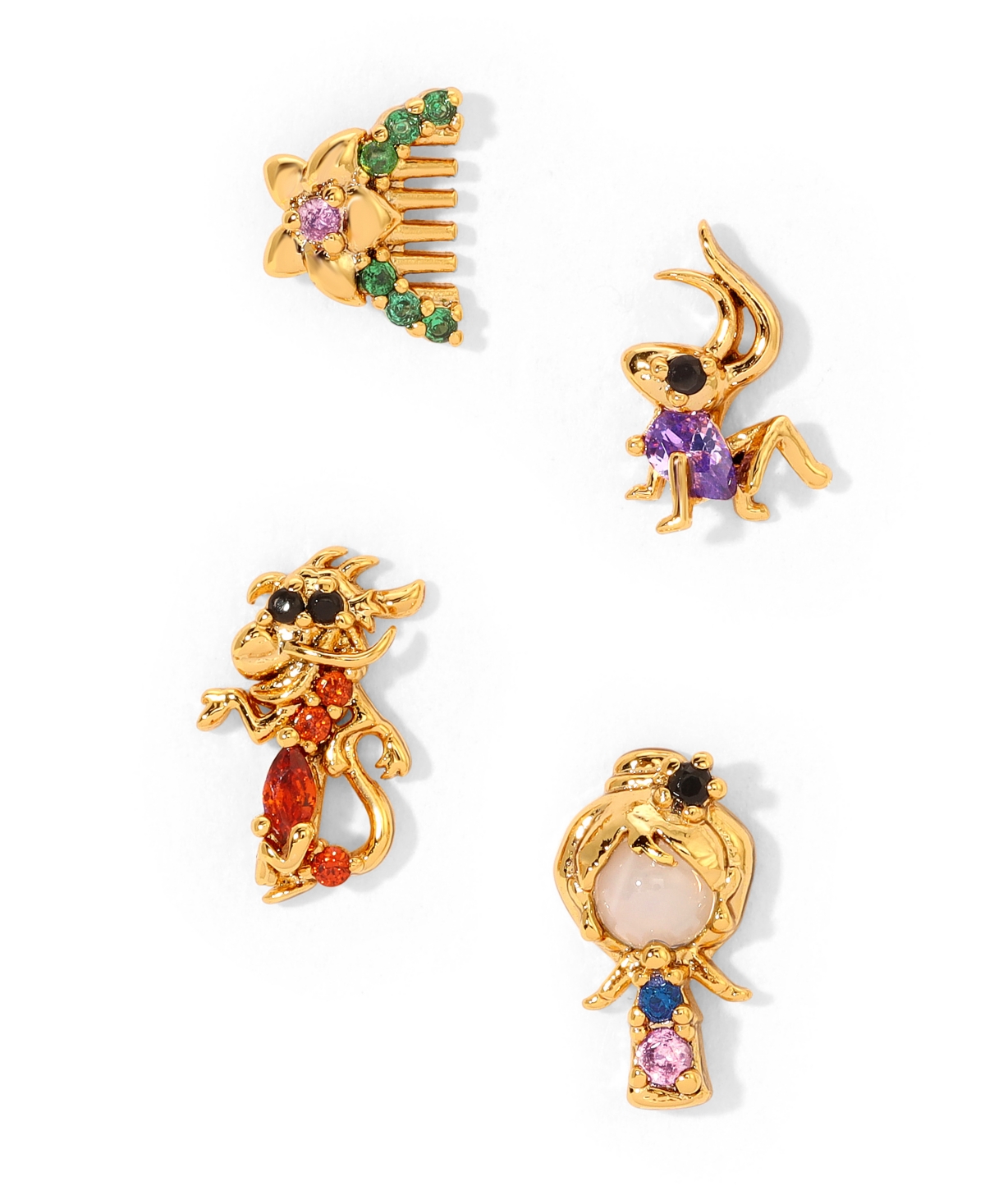 Girls Crew Crystal Multi-color Disney Princess Mulan Stud Earring Set In Gold