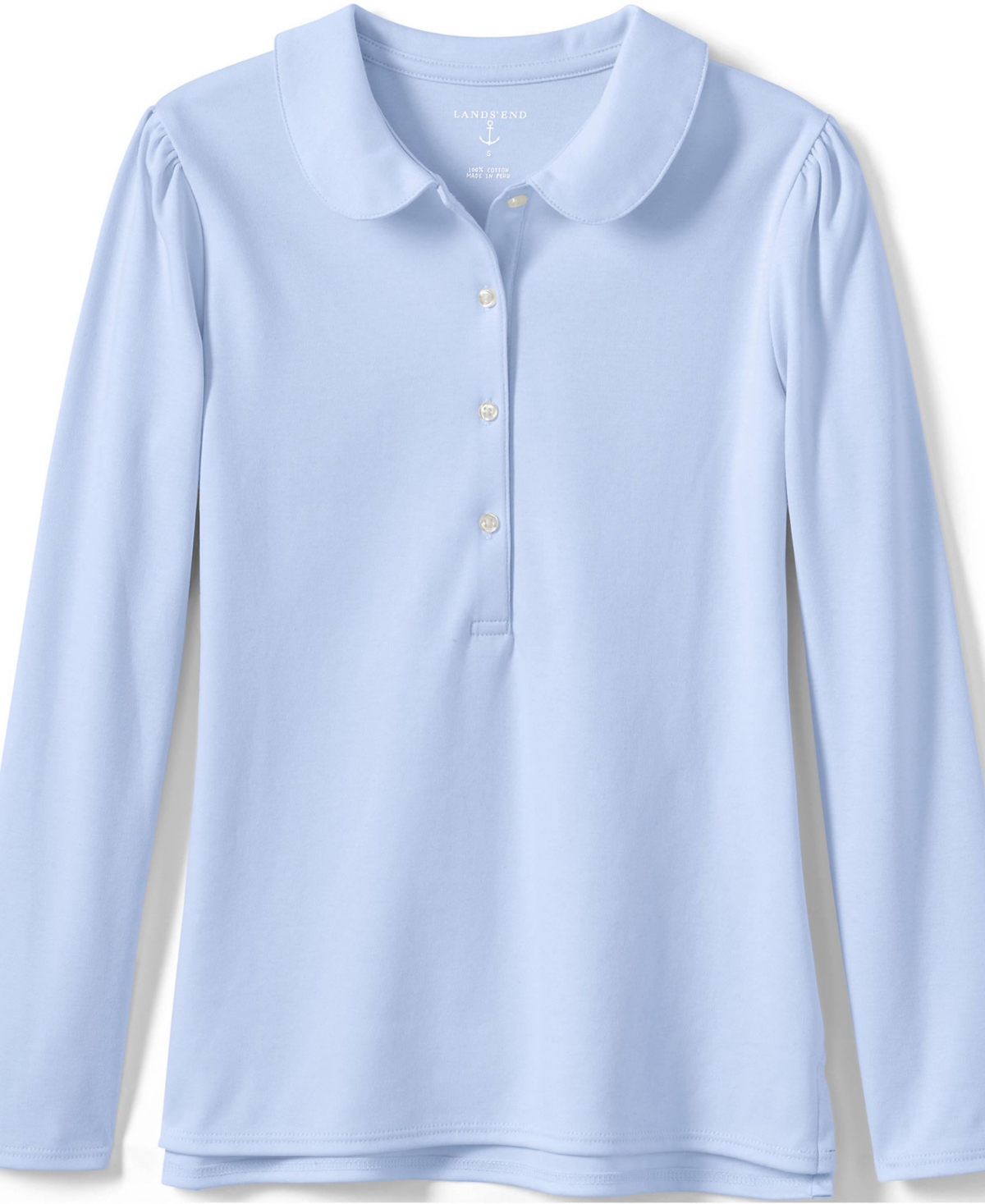 Lands' End Girls School Uniform Long Sleeve Peter Pan Collar Polo Shirt