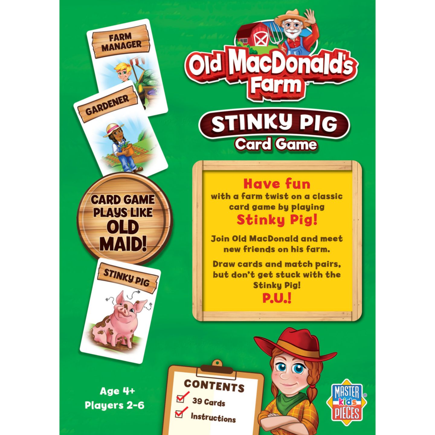 Детская карточная игра MasterPieces Puzzles Stinky Pig Old Maid Style Matching Card Game, 39 Cards, Ages 4+, цвет: Разноцветный — фото 2