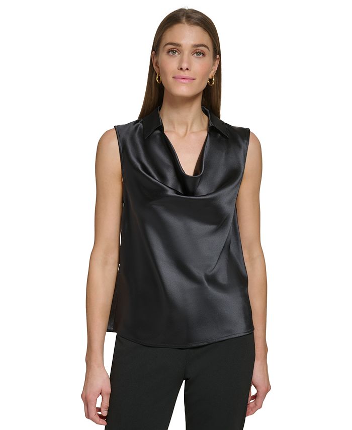 DKNY Women's Cowlneck Sleeveless Collared Top - Macy's