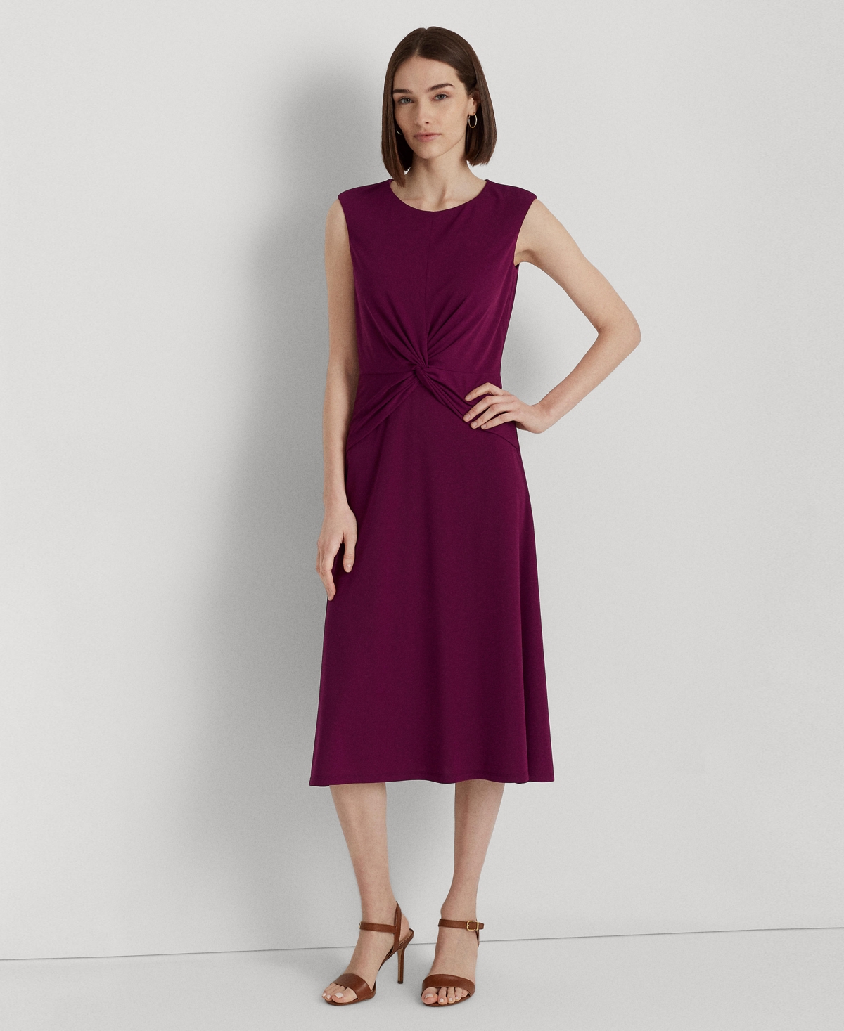 Ralph Lauren Women's Twist-front Cap-sleeve Stretch Jersey Dress In Plum Caspia