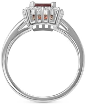 Garnet (1-3/4 ct. t.w.) & White Topaz (1/3 ct. t.w.) Halo Ring in Sterling Silver (Also available in Peridot)