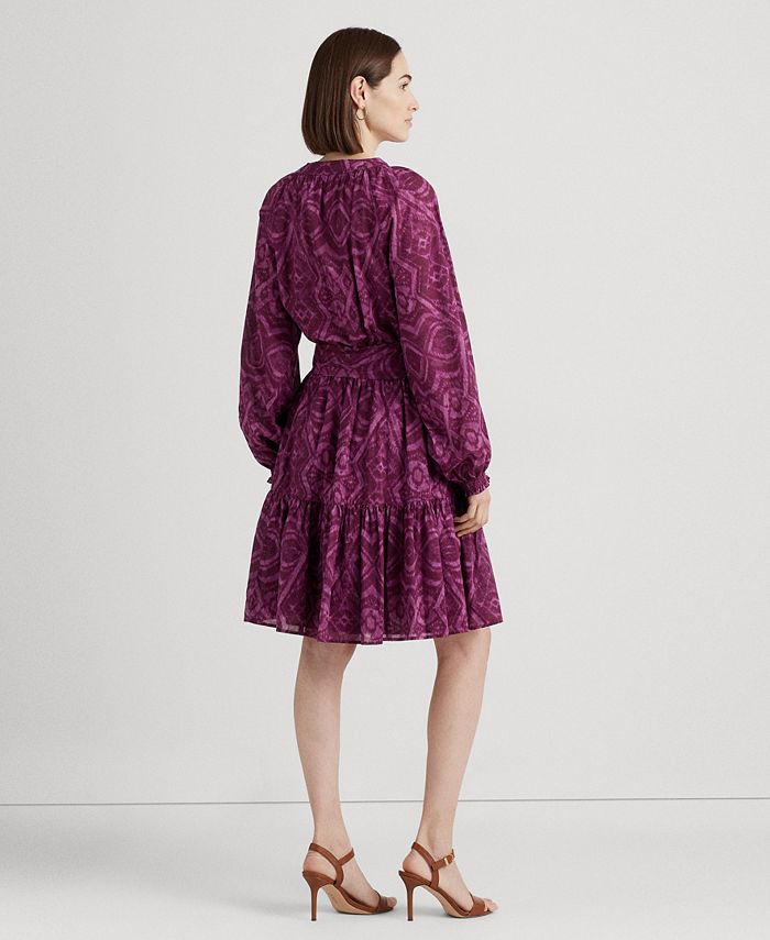 Lauren Ralph Lauren Women's Geo-Print Belted Cotton Voile Dress - Macy's