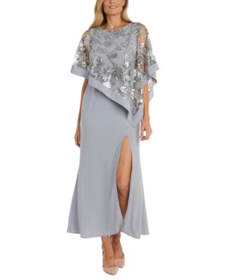 Women's Sequinned Floral-Lace-Poncho Gown