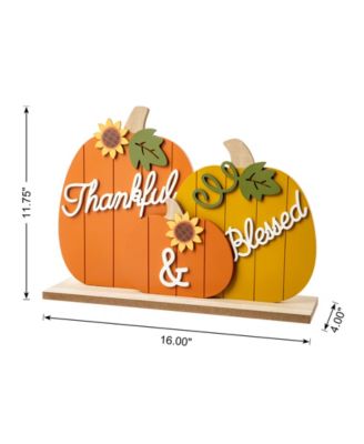 16" L Thanksgiving Wooden Pumpkins Table D&eacute;cor