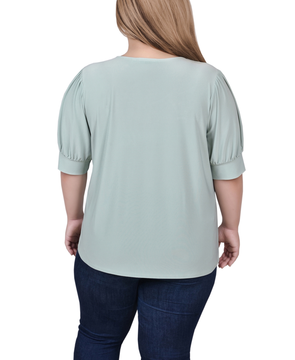 Ny Collection Plus Size Short Balloon Sleeve Top with Hardware