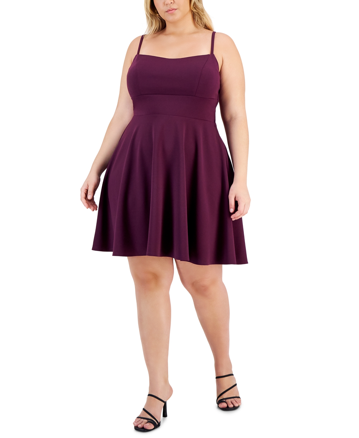 City Studios Trendy Plus Size Lace-back Skater Dress In Purple