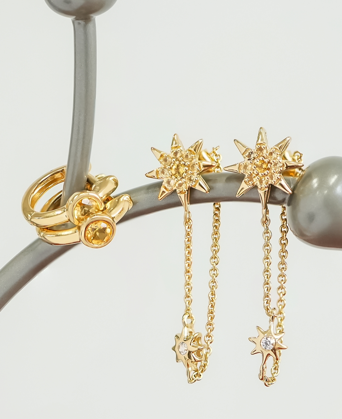 2-Pc. Set Citrine (3/8 ct. t.w.) & Lab-grown White Sapphire (1/20 ct. t.w.) Huggie Hoop and Chain Drop Earrings in 14k Gold-Plated Sterling Silver - G