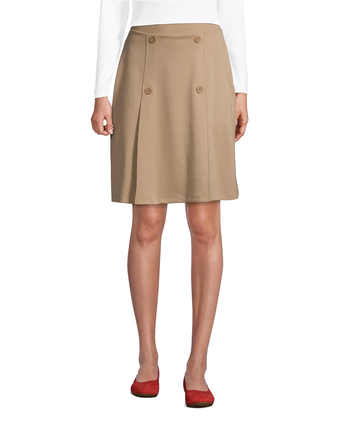 Lands' End Women's School Uniform Ponte Button Front Skort Above the Knee