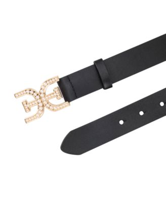 Women's Imitated Pearl Embellished Double-E Plaque Buckle Belt