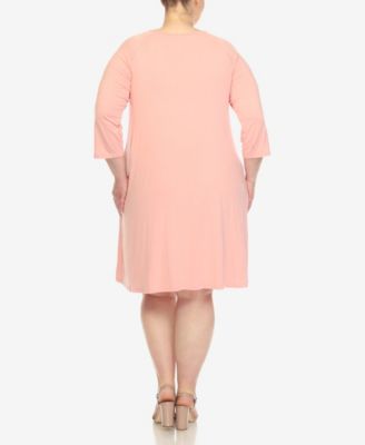 Plus Size Criss Cross Neckline 3/4 Sleeve Swing Dress