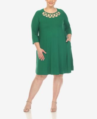 green swing dress plus size Unique Vintage Plus Size Green Square Neck Swing Dress main image 0