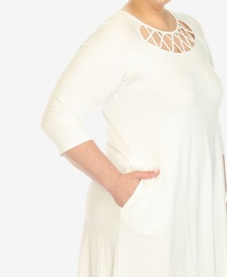 Plus Size Criss Cross Neckline 3/4 Sleeve Swing Dress